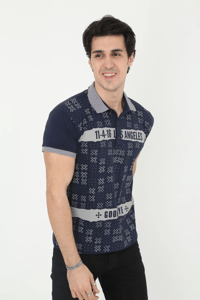 Erkek Polo Yaka  tişört Slim Fit Baskılı Kısa kol T-Shirt - Lacivert