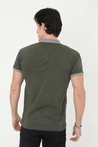 Erkek Polo Yaka tişört Slim Fit Baskılı Kısa kol T-Shirt - Haki
