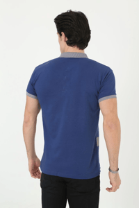 Erkek Polo Yaka tişört Slim Fit Baskılı Kısa kol T-Shirt - Mavi