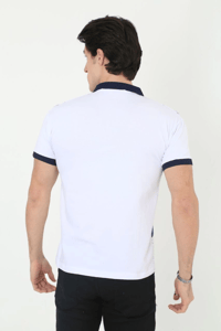 Erkek Polo Yaka Tişört Slim Fit Baskılı Kısa Kol T-Shirt - Beyaz