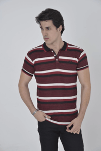 Erkek Polo Yaka tişört Slim Fit Dokuma Çizgili Kısa kol T-Shirt - Bordo