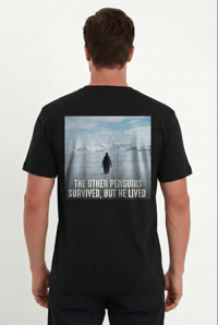 Erkek T-Shirt Penguen Baskılı Bisiklet Yaka Kısa kol yazlık Tişört - Siyah