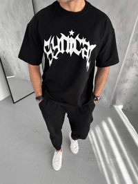 Erkek Tişört Bisiklet Yaka Baskılı Oversize Kısa kol T-Shirt - Siyah