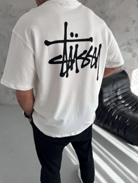 Erkek Tişört Bisiklet Yaka Baskılı Oversize Kısa kol T-Shirt - Beyaz