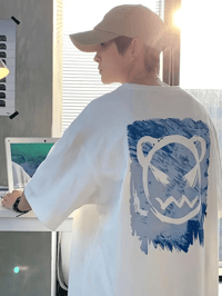 Erkek Tişört Bisiklet Yaka Kore sevimli ayı baskı Kısa Kol T-Shirt  - Beyaz