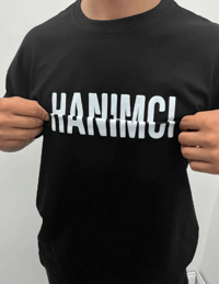 Erkek Tişört Kısa Kol Bisiklet Yaka Katlanan HANIMCI Baskılı T-Shirt - Siyah