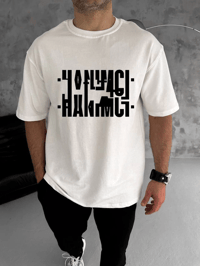 Erkek Tişört Kısa Kol Bisiklet Yaka Katlanan HANIMCI Baskılı T-Shirt - Beyaz