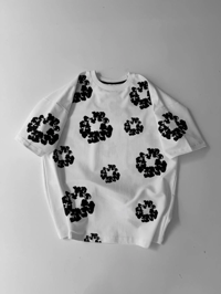 Erkek Tişört Ön ve Arka Baskılı Oversize Bisiklet Yaka T-shirt- Beyaz