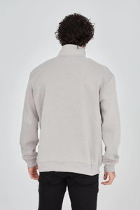Erkek Yarım Fermuarlı Baskılı 3 iplik pamuklu sweatshirt - Boyalı Gri