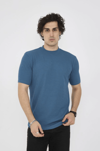 ERKEK Yazlık Tişört Bisiklet Yaka T-Shirt- Turkuaz