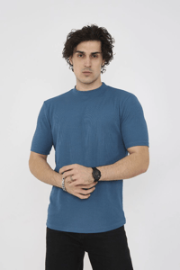 ERKEK Yazlık Tişört Bisiklet Yaka T-Shirt- Turkuaz