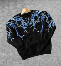 Erkek Yıldırım Baslılı Bisiklet Yaka 3 iplik pamuklu Sweatshirt - Siyah