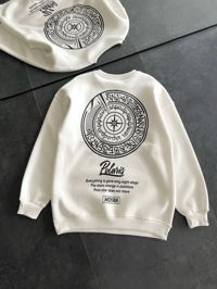 Kadın 3 iplik Pamuklu Bisiklet Yaka Baskılı SweatShirt - Beyaz