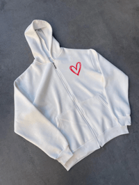 Kadın 3 İplik Pamuklu Fermuarlı Kapüşonlu Sweatshirt hoodie Hırka - Beyaz