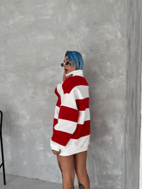 Kadın 3 İplik Pamuklu Parçalı Yakalı SweatShirt - Kırmızı