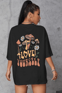 Kadın Baskılı Oversize kısa kol T-Shirt - Siyah