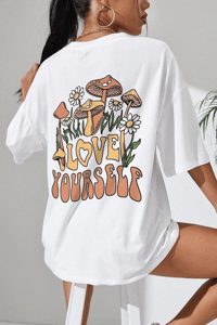 Kadın Baskılı Oversize kısa kol T-Shirt - Beyaz