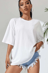 Kadın Baskılı Oversize kısa kol T-Shirt - Beyaz