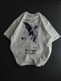 Kadın Baskılı T-Shirt Kısa Kol Bisiklet Yaka Oversize Rahat Kalıp Günlük Tişört   - Beyaz