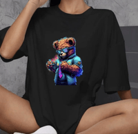 Kadın Baskılı T-Shirt Kısa Kol Bisiklet Yaka Oversize Rahat Kalıp Günlük Tişört   - Siyah