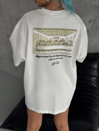 Kadın Baskılı T-Shirt Kısa Kol Bisiklet Yaka Oversize Rahat Kalıp Günlük Tişört - Beyaz