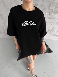 Kadın Baskılı T-Shirt Kısa Kol Bisiklet Yaka Oversize Rahat Kalıp Günlük Tişört - Siyah