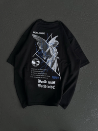Kadın Baskılı T-Shirt Kısa Kol Bisiklet Yaka Oversize Rahat Kalıp Günlük Tişört   - Siyah
