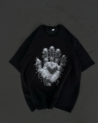 Kadın Baskılı T-Shirt Kısa Kol Bisiklet Yaka Regular Fit Rahat Kalıp Günlük Tişört  - Siyah