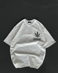 Kadın Baskılı T-Shirt Kısa Kol Bisiklet Yaka Oversize Rahat Kalıp Günlük Tişört   - Beyaz