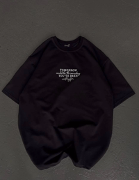 Kadın Baskılı T-Shirt Kısa Kol Bisiklet Yaka Oversize Rahat Kalıp Günlük Tişört   - Siyah