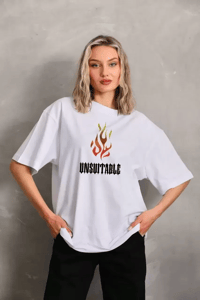 Kadın Baskılı T-Shirt Kısa Kol Bisiklet Yaka Oversize Rahat Kalıp Günlük Tişört   - Beyaz