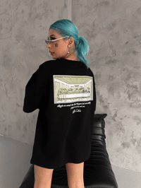 Kadın Baskılı T-Shirt Kısa Kol Bisiklet Yaka Oversize Rahat Kalıp Günlük Tişört - Siyah