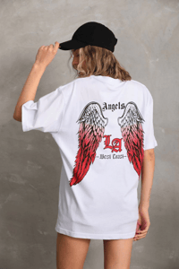Kadın Baskılı Tişört Kısa Kol Bisiklet Yaka Oversize T-Shirt - Beyaz