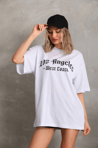 Kadın Baskılı Tişört Kısa Kol Bisiklet Yaka Oversize T-Shirt - Beyaz