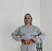 Kadın Bisiklet Yaka 3 İplik Pamuklu Basic SweatShirt - Gri
