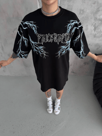 Kadın Bisiklet Yaka Baskılı  Kısa kol Oversize T-Shirt - Siyah