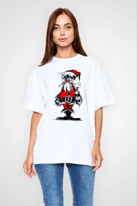 kadın Bisiklet Yaka Baskılı  Kısa kol Oversize T-Shirt - Beyaz