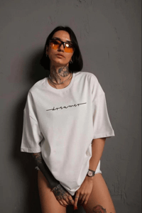 Kadın Bisiklet Yaka Baskılı  Kısa kol T-Shirt - Beyaz
