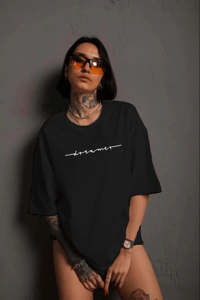 Kadın Bisiklet Yaka Baskılı kısa kol T-Shirt - Siyah