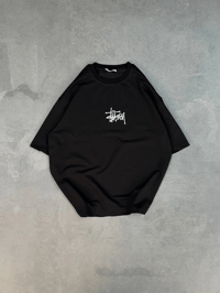 kadın Bisiklet Yaka Baskılı Oversize  Kısa kol T-Shirt - Siyah