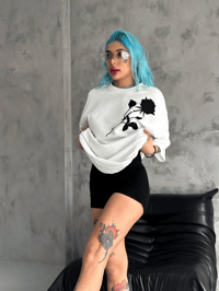 kadın Bisiklet Yaka Baskılı Oversize  Kısa kol T-Shirt - Beyaz