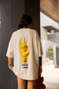Kadın Bisiklet Yaka Baskılı Oversize  Kısa kol T-Shirt - Beyaz