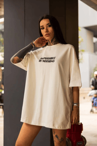 Kadın Bisiklet Yaka Baskılı Oversize  Kısa kol T-Shirt - Beyaz