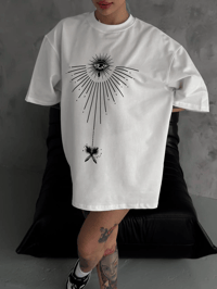 kadın Bisiklet Yaka Baskılı Oversize  Kısa kol T-Shirt - Beyaz