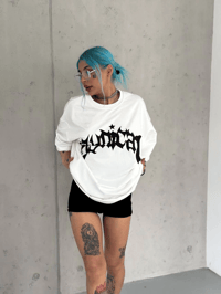 kadın Bisiklet Yaka Baskılı Oversize  Kısa kol T-Shirt - Beyaz
