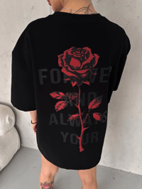 kadın Bisiklet Yaka Baskılı Oversize  Kısa kol T-Shirt - Siyah
