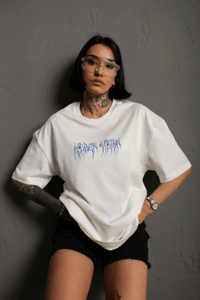kadın Bisiklet Yaka Baskılı Oversize Kısa kol  T-Shirt - Beyaz