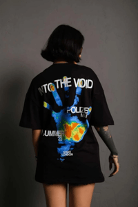 kadın Bisiklet Yaka Baskılı Oversize Kısa kol T-Shirt - Siyah