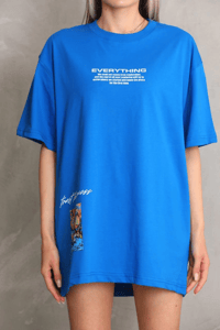 kadın Bisiklet Yaka Baskılı Oversize T-Shirt - Mavi
