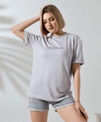 Kadın Bisiklet Yaka Baskılı Slim Fit T-Shirt - Boyalı Gri